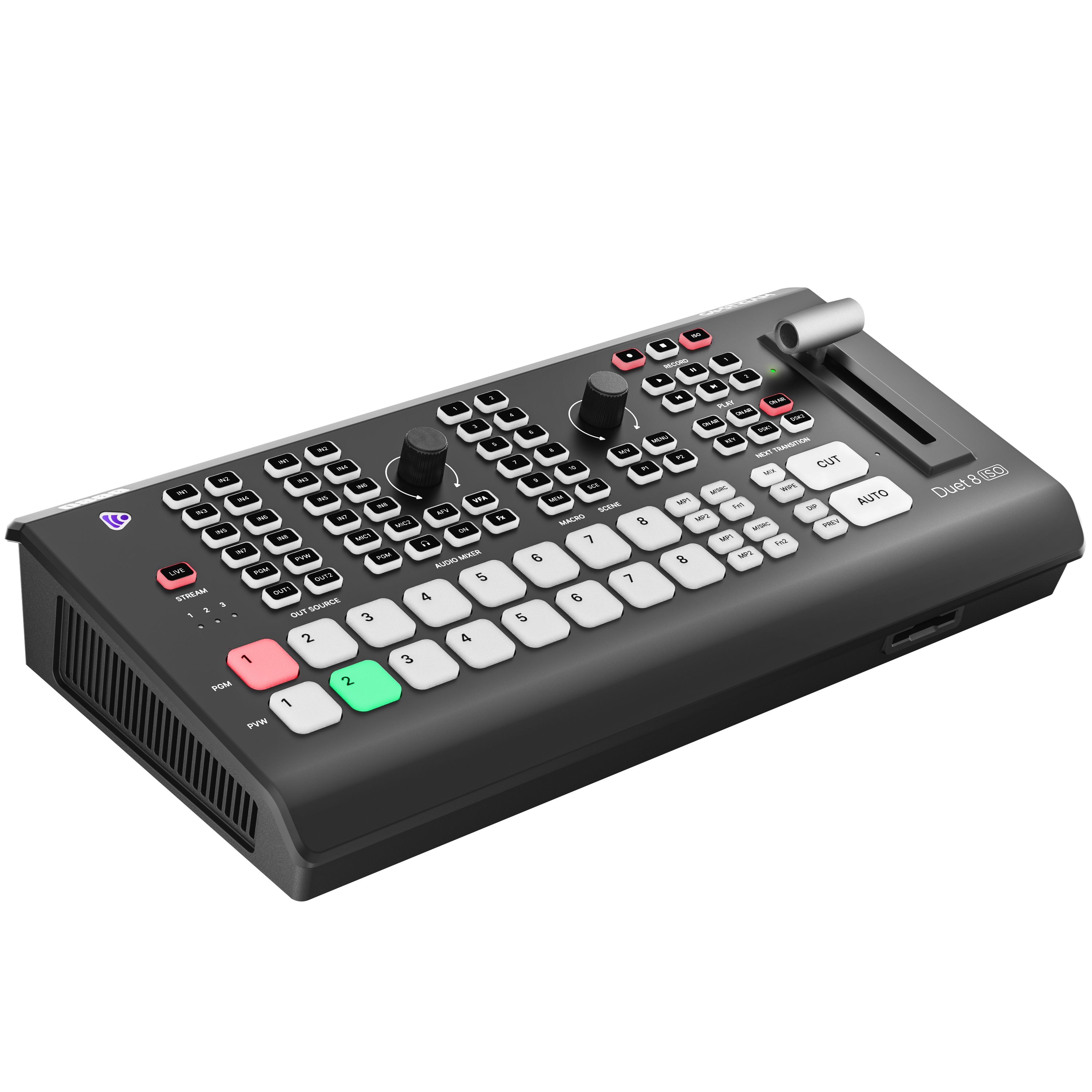 Osee GoStream Duet 8 ISO 8-Channel Video Switcher: HDMI/SDI/NDI/RTMP/SRT, 2 XLR Audio, MultiSource, 9 Layouts ISO Recorder