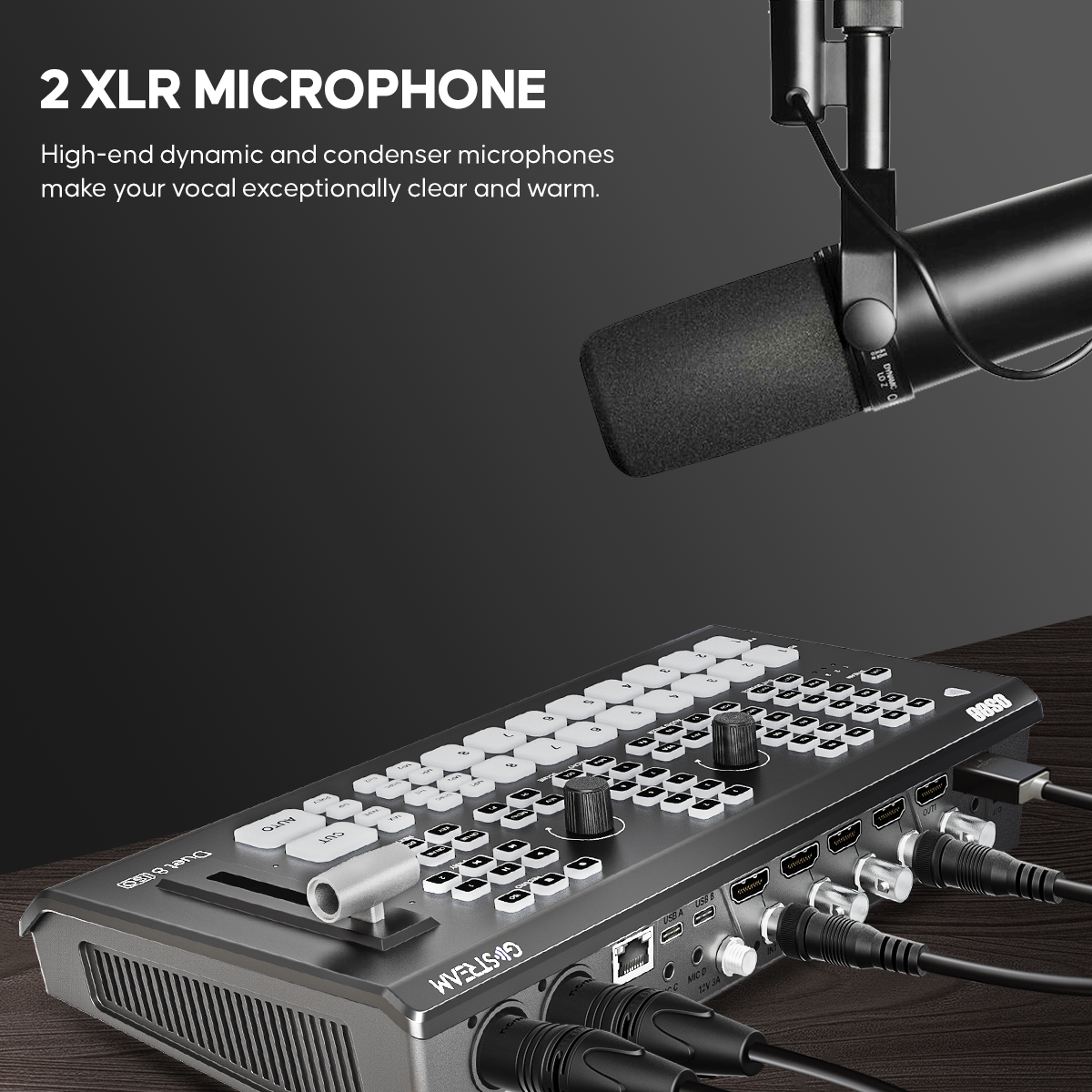 GoStream Duet 8 ISO with high-end dynamic and condenser microphones