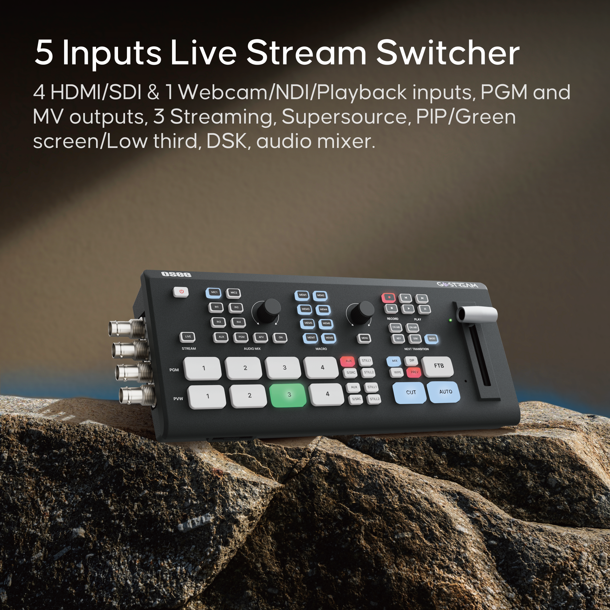 GoStream Duet Kit supports 4 HDMI/SDI and 1 webcam/NDI/playback inputs