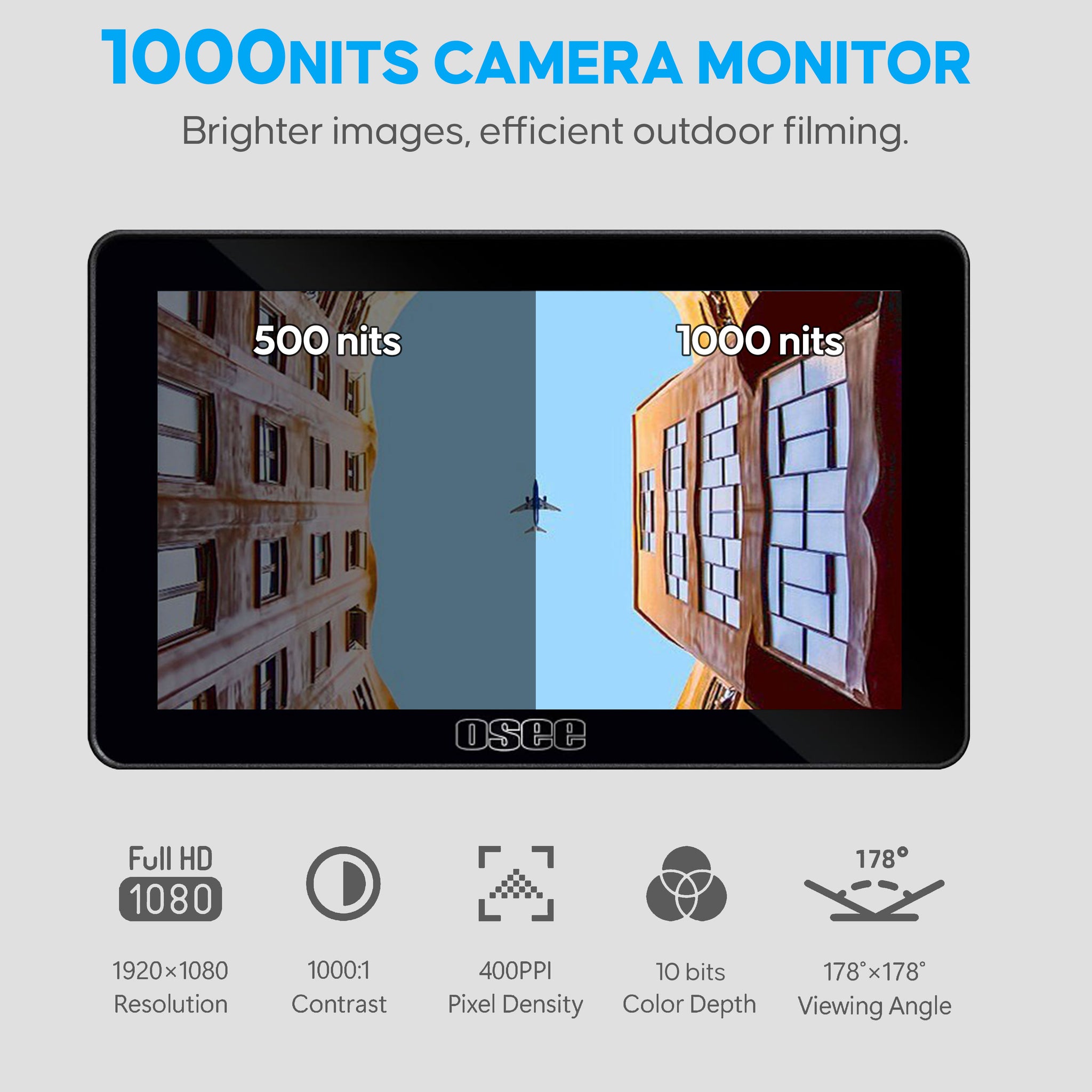Lilmon 5 specs: 1000-nit brightness, 1920×1080 resolution, 10-bit color, 178° viewing angle