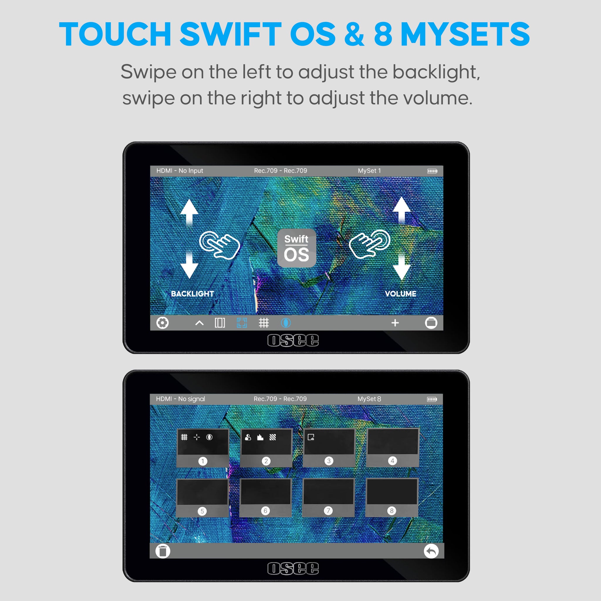 Lilmon 5 touch OS: Swipe for backlight/volume control with 8 MySet profiles