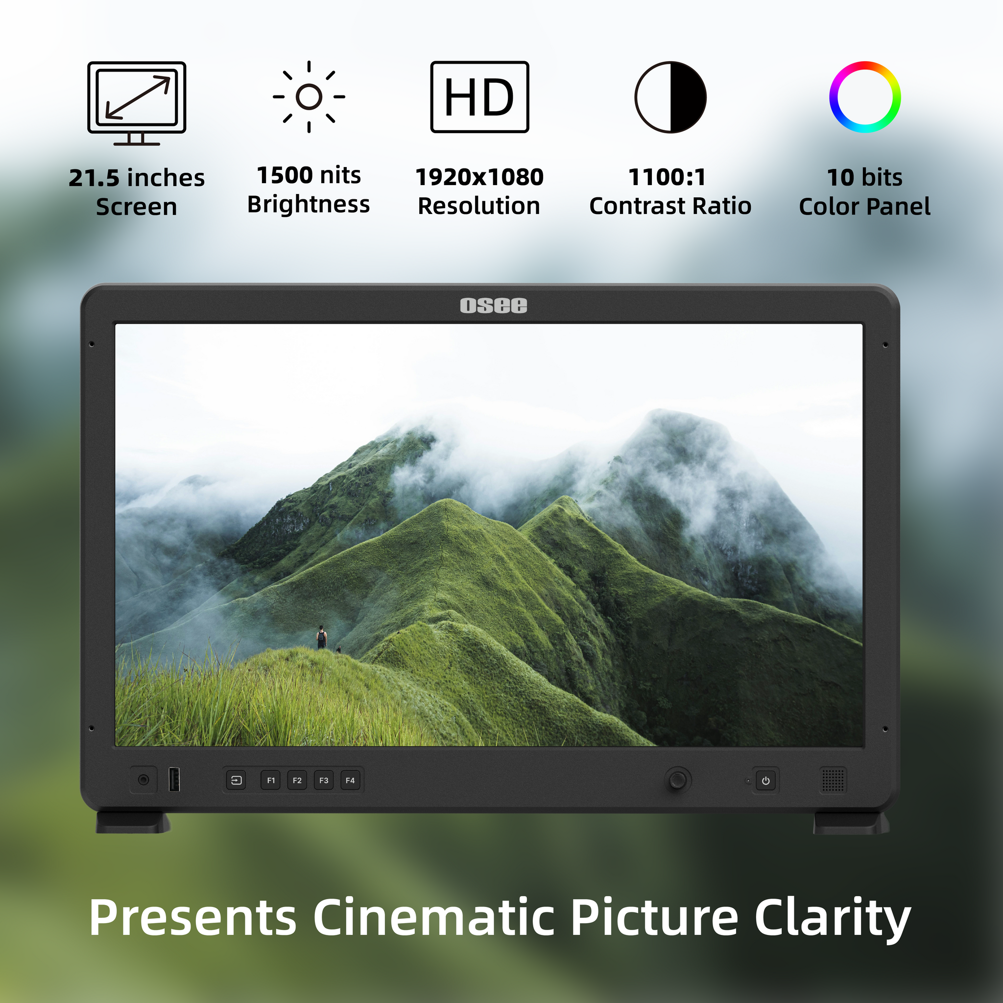 Mega 22S ultra HD field monitor with 1500 nits brightness and 1100:1 contrast ratio, viewable in sunlight, is designed for outdoor shooting