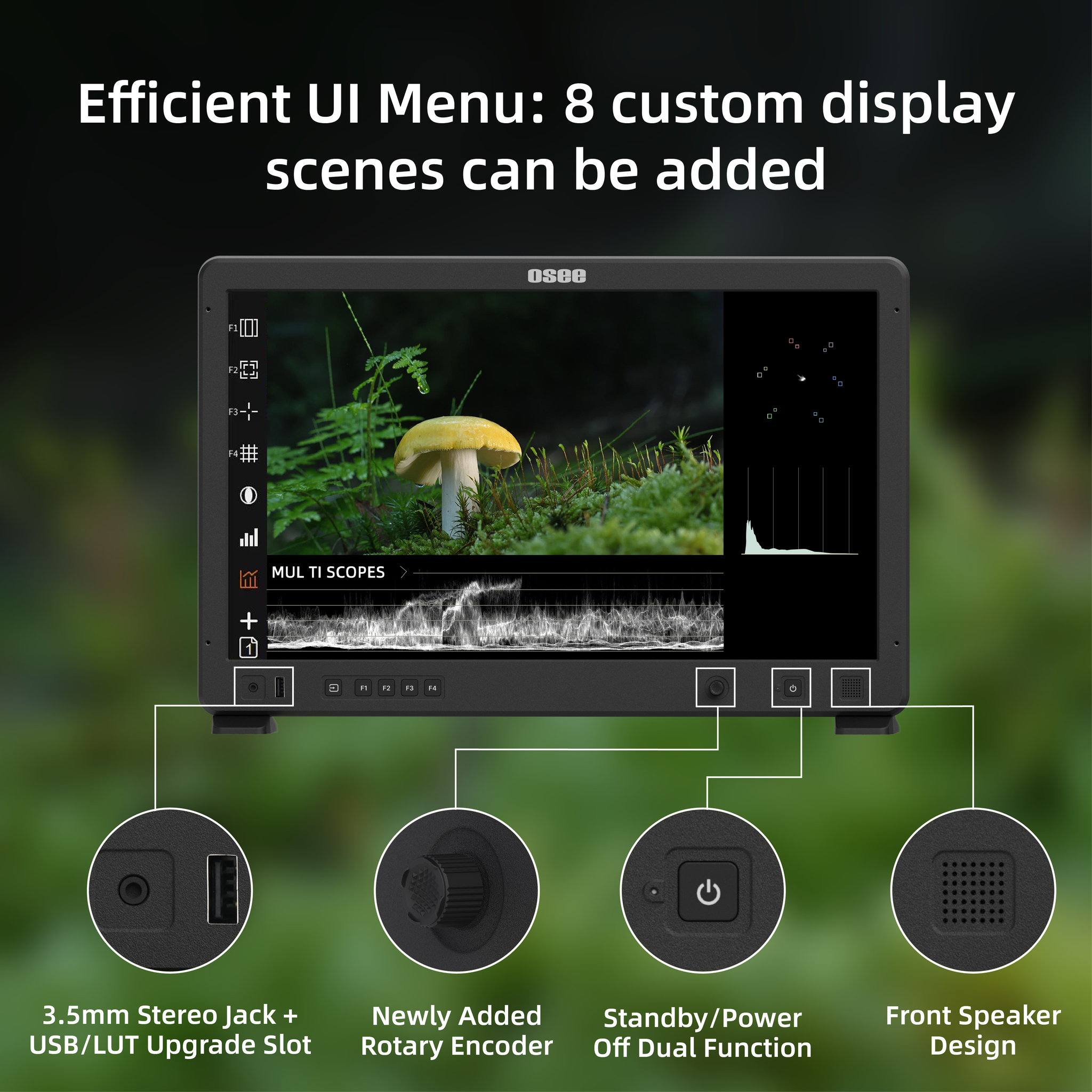 Mega 22S production monitor supports up to 8 customizable sets of analysis tools, 8 tools in each set can be configured