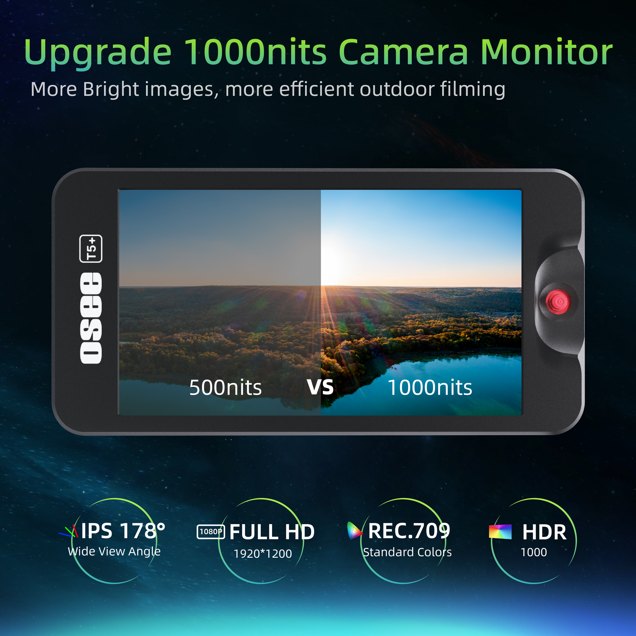 T5+ on camera monitor with 1000nits brighness